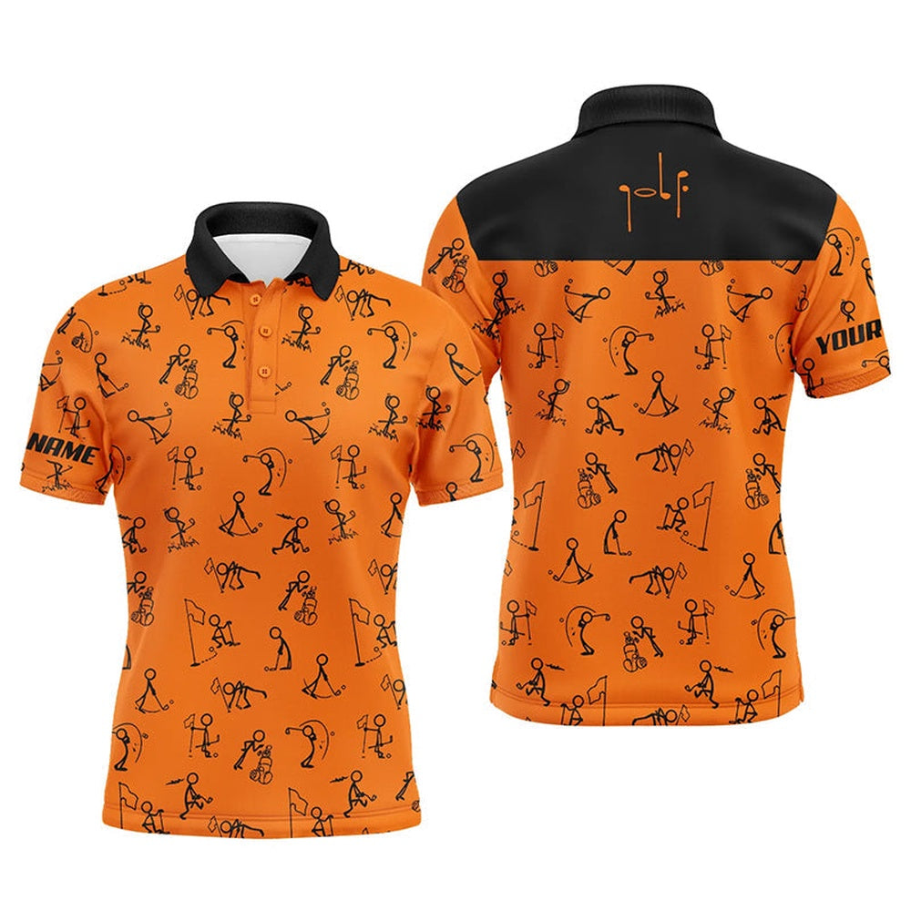 Golf Polo shirts, Men Golf Polo Shirts Custom Name Funny Golf Pattern, Black Orange Polo Shirt Golf Outfit Men