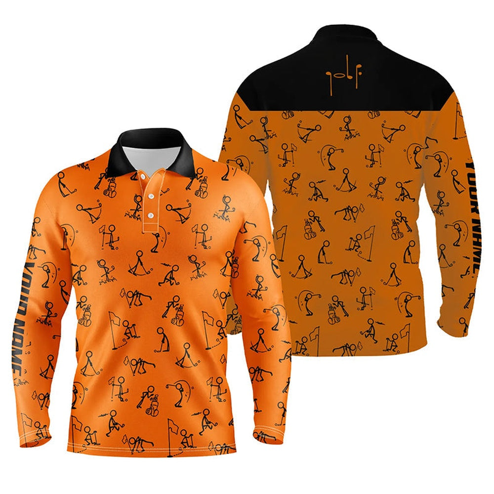 Golf Polo shirts, Men Golf Polo Shirts Custom Name Funny Golf Pattern, Black Orange Polo Shirt Golf Outfit Men