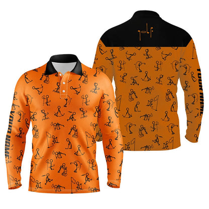 Golf Polo shirts, Men Golf Polo Shirts Custom Name Funny Golf Pattern, Black Orange Polo Shirt Golf Outfit Men