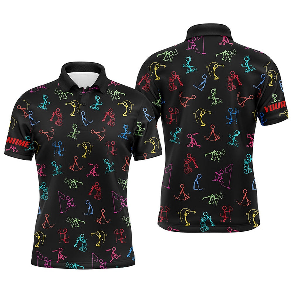 Golf Polo shirts, Men Golf Polo Shirts Custom Name Funny Multi Color Golf Pattern Black Polo Shirt Best Mens Golf Wear