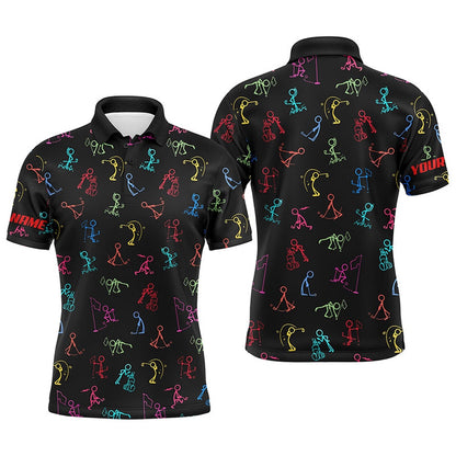 Golf Polo shirts, Men Golf Polo Shirts Custom Name Funny Multi Color Golf Pattern Black Polo Shirt Best Mens Golf Wear