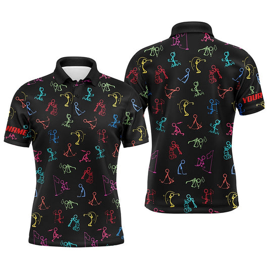 Golf Polo shirts, Men Golf Polo Shirts Custom Name Funny Multi Color Golf Pattern Black Polo Shirt Best Mens Golf Wear