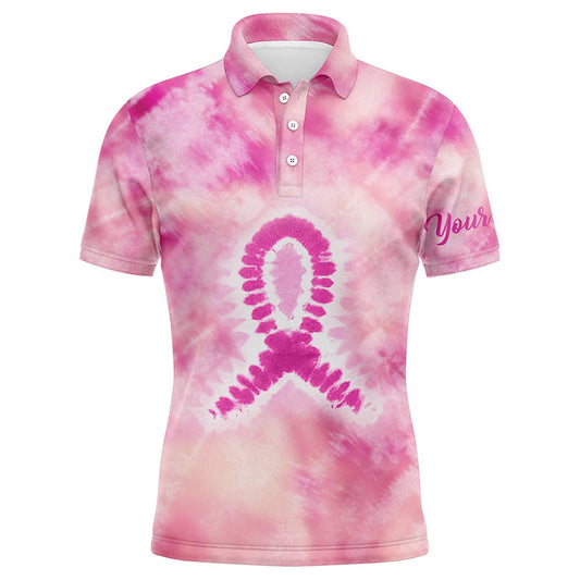 Golf Polo shirts, Men Golf Polo Shirts Custom Pink Tie Dye Breast Cancer Awareness Golf Tournament Golf Tops For Men