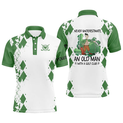 Golf Polo shirts, Men Golf Polo Shirts Never Underestimate An Old Man With A Golf Club Custom Golf Shirts For Men Green