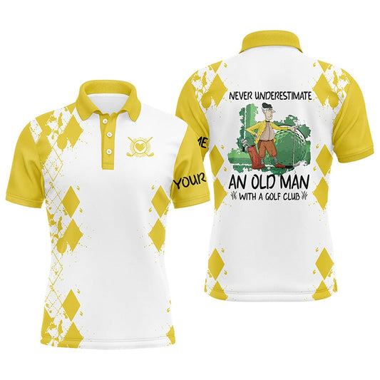 Golf Polo shirts, Men Golf Polo Shirts Never Underestimate An Old Man With A Golf Club Custom Golf Shirts For Menyellow