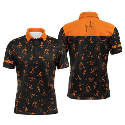 Golf Polo shirts, Men Golf Polo Upf Shirts Custom Name Funny Golf Pattern, Black Orange Polo Shirt Golf Outfit Men