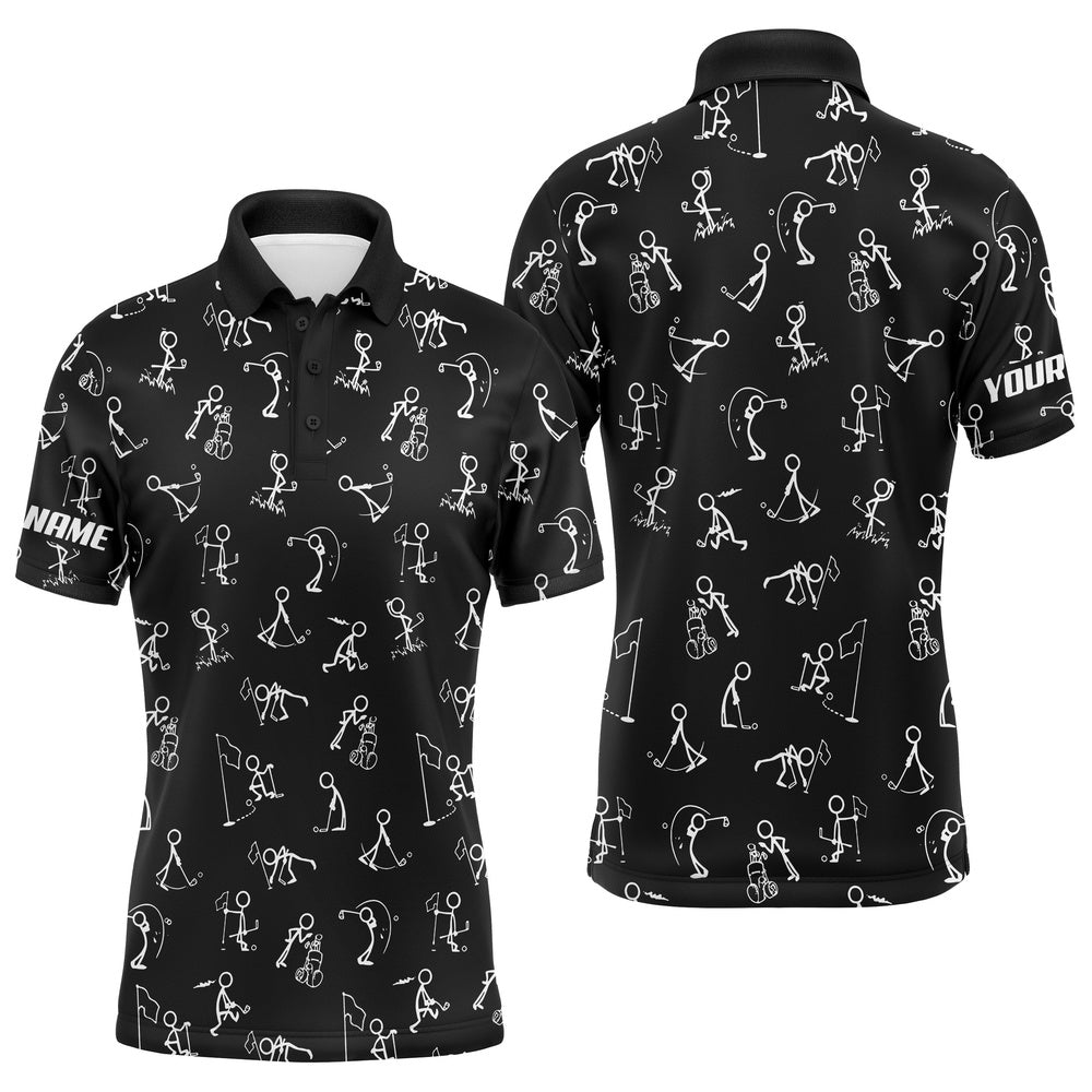 Golf Polo shirts, Men Golf Polo Upf Shirts Custom Name Funny Golf Pattern, Black Polo Shirt