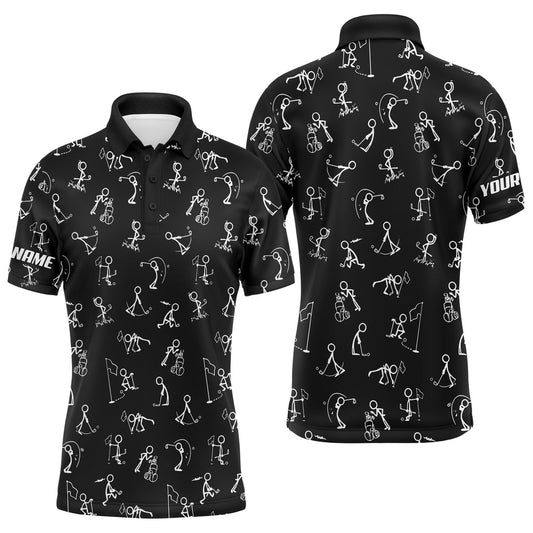 Golf Polo shirts, Men Golf Polo Upf Shirts Custom Name Funny Golf Pattern, Black Polo Shirt