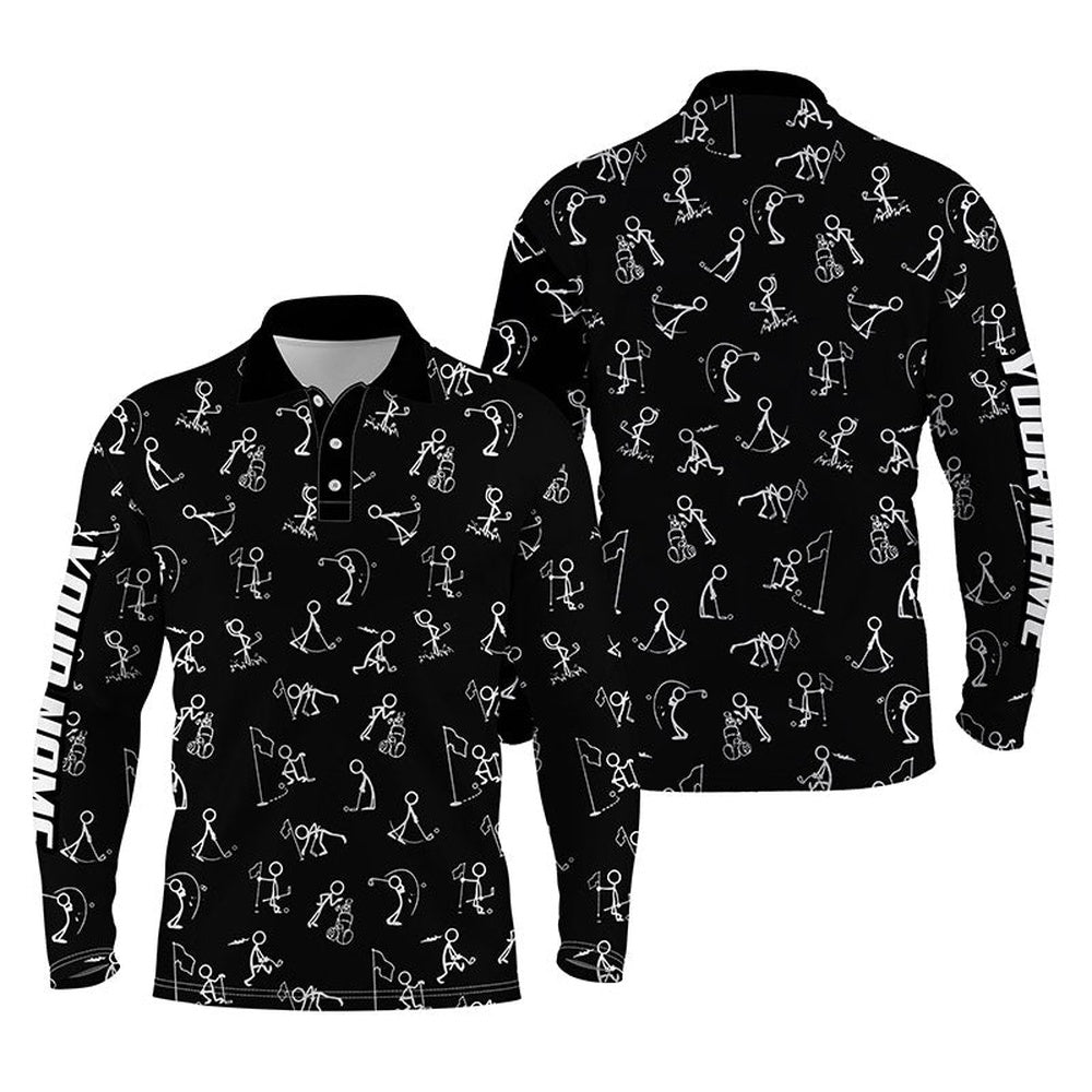 Golf Polo shirts, Men Golf Polo Upf Shirts Custom Name Funny Golf Pattern, Black Polo Shirt