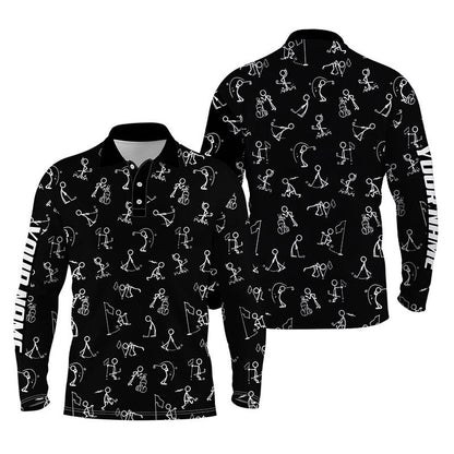 Golf Polo shirts, Men Golf Polo Upf Shirts Custom Name Funny Golf Pattern, Black Polo Shirt