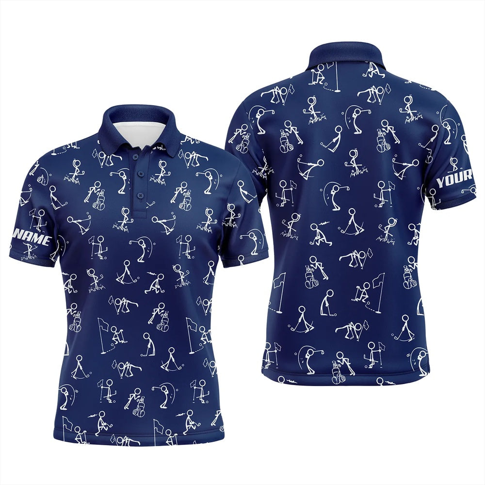 Golf Polo shirts, Men Golf Polo Upf Shirts Custom Name Funny Golf Pattern Blue Navy Polo Shirt Best Mens Golf Wear