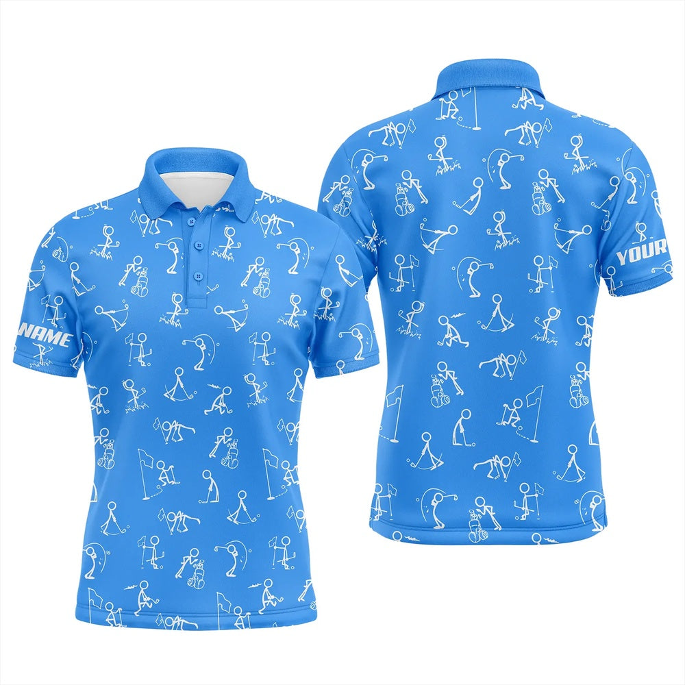 Golf Polo shirts, Men Golf Polo Upf Shirts Custom Name Funny Golf Pattern Blue Polo Shirt Best Mens Golf Wear