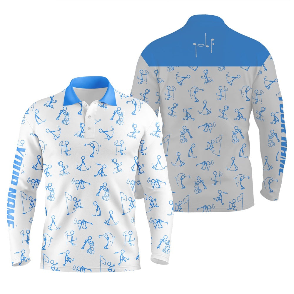 Golf Polo shirts, Men Golf Polo Upf Shirts Custom Name Funny Golf Pattern, Blue Polo Shirt Golf Outfit Men