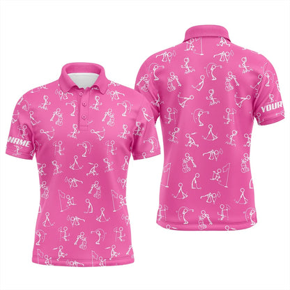 Golf Polo shirts, Men Golf Polo Upf Shirts Custom Name Funny Golf Pattern Pink Polo Shirt Best Mens Golf Wear