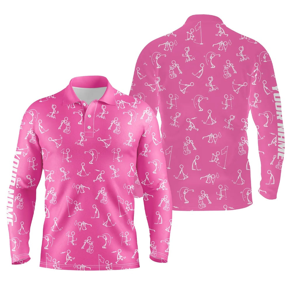 Golf Polo shirts, Men Golf Polo Upf Shirts Custom Name Funny Golf Pattern Pink Polo Shirt Best Mens Golf Wear