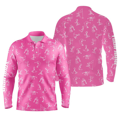 Golf Polo shirts, Men Golf Polo Upf Shirts Custom Name Funny Golf Pattern Pink Polo Shirt Best Mens Golf Wear
