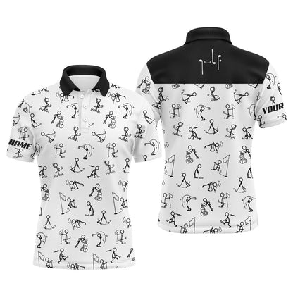 Golf Polo shirts, Men Golf Polo Upf Shirts Custom Name Funny Golf Pattern, White Polo Shirt Golf Outfit Men