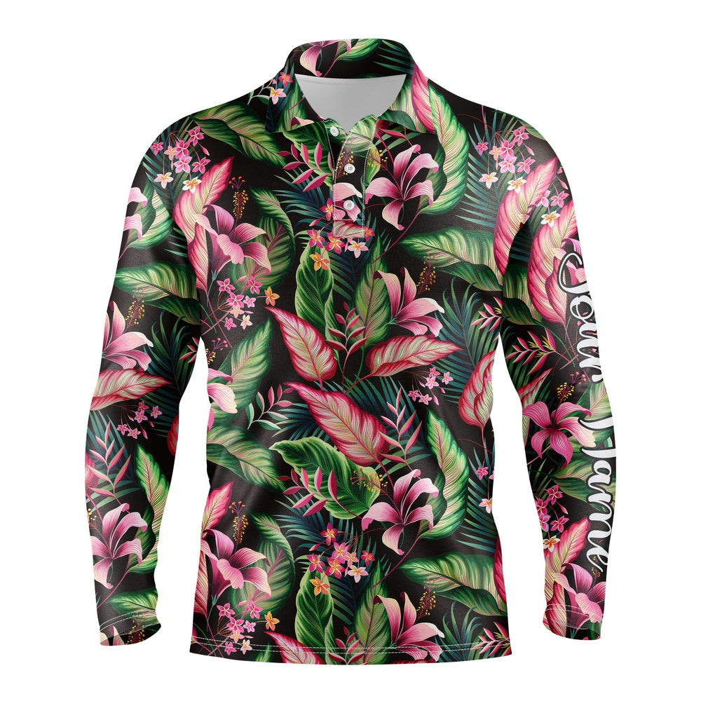 Golf Polo shirts, Men Golf Polo Upf Shirts Floral Pattern With Tropical Leaves Custom Team Golf Polo Shirts