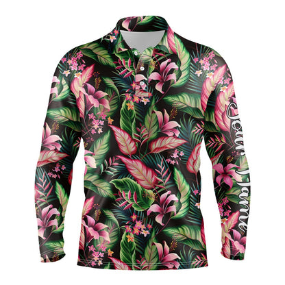 Golf Polo shirts, Men Golf Polo Upf Shirts Floral Pattern With Tropical Leaves Custom Team Golf Polo Shirts
