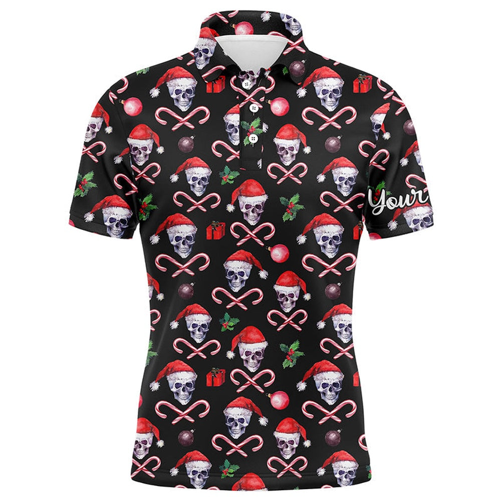Golf Polo shirts, Men Golf Polo Upf Shirts Funny Black Christmas Skull Pattern Custom Team Golf Polo Shirts