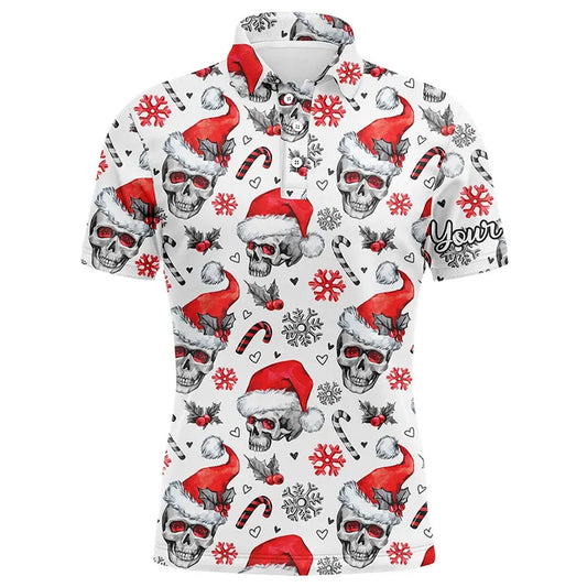 Golf Polo shirts, Men Golf Polo Upf Shirts Funny Christmas Skull Pattern Custom Team Golf Polo Shirts, Golfer Gifts