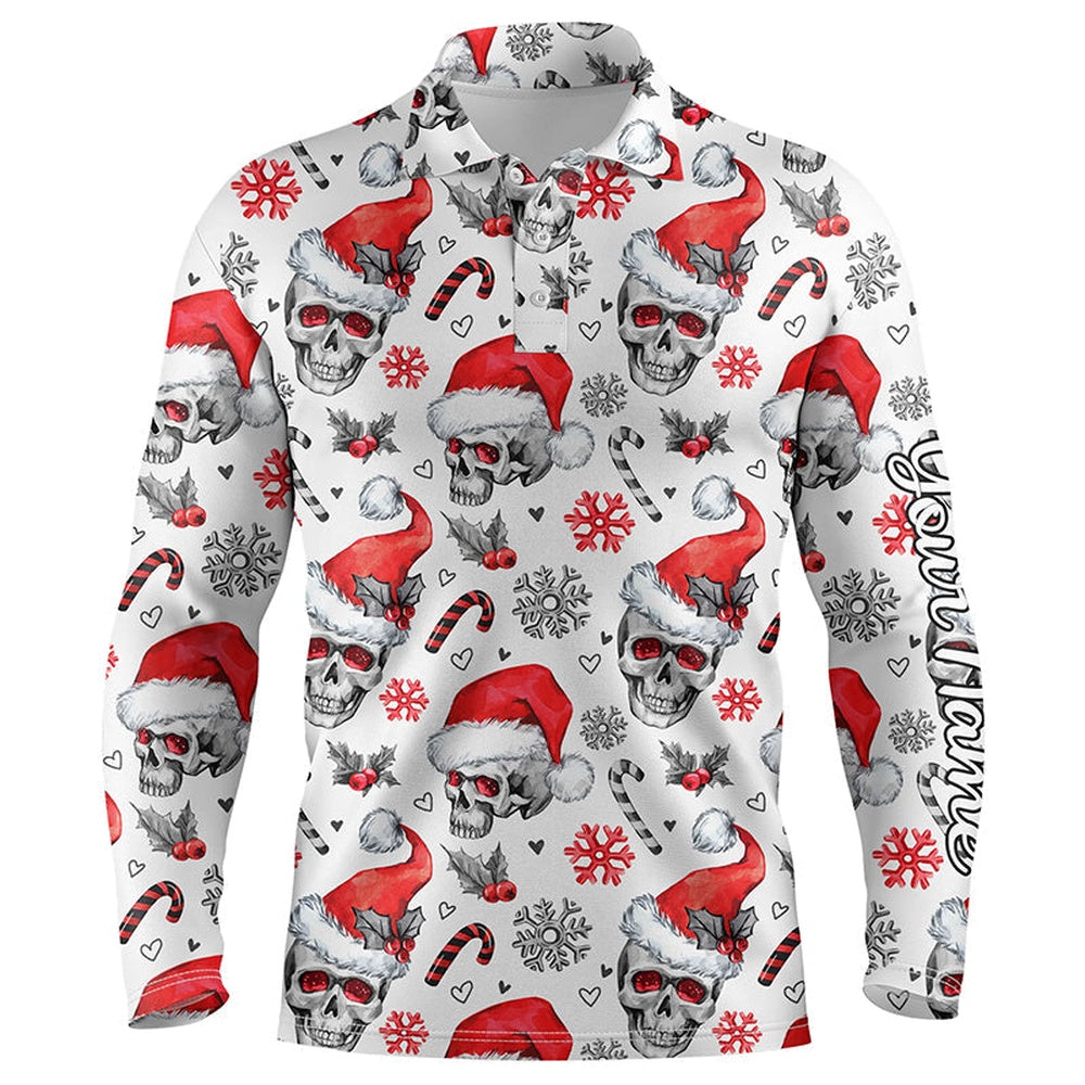 Golf Polo shirts, Men Golf Polo Upf Shirts Funny Christmas Skull Pattern Custom Team Golf Polo Shirts, Golfer Gifts