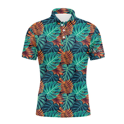 Golf Polo shirts, Men Golf Polo Upf Shirts Monstera And Palm Leaves Nature Tropical Pattern Custom Team Golf Polo Shirts