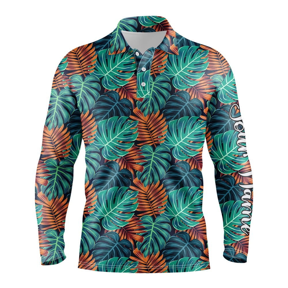 Golf Polo shirts, Men Golf Polo Upf Shirts Monstera And Palm Leaves Nature Tropical Pattern Custom Team Golf Polo Shirts