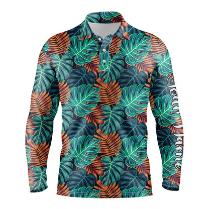 Golf Polo shirts, Men Golf Polo Upf Shirts Monstera And Palm Leaves Nature Tropical Pattern Custom Team Golf Polo Shirts