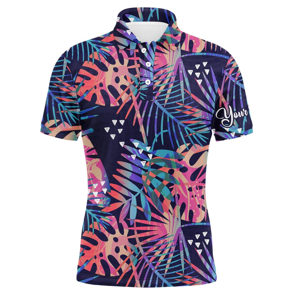 Golf Polo shirts, Men Golf Polo Upf Shirts With Colorful Tropical Plants And Palm Leaves Custom Team Golf Polo Shirts