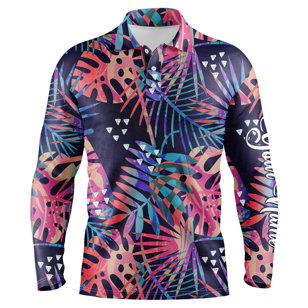 Golf Polo shirts, Men Golf Polo Upf Shirts With Colorful Tropical Plants And Palm Leaves Custom Team Golf Polo Shirts