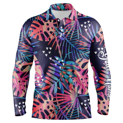 Golf Polo shirts, Men Golf Polo Upf Shirts With Colorful Tropical Plants And Palm Leaves Custom Team Golf Polo Shirts