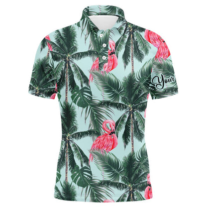 Golf Polo shirts, Men Golf Polo Upf Shirts With Pink Flamingos Tropical Palm Leaves Custom Team Golf Polo Shirts