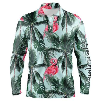 Golf Polo shirts, Men Golf Polo Upf Shirts With Pink Flamingos Tropical Palm Leaves Custom Team Golf Polo Shirts