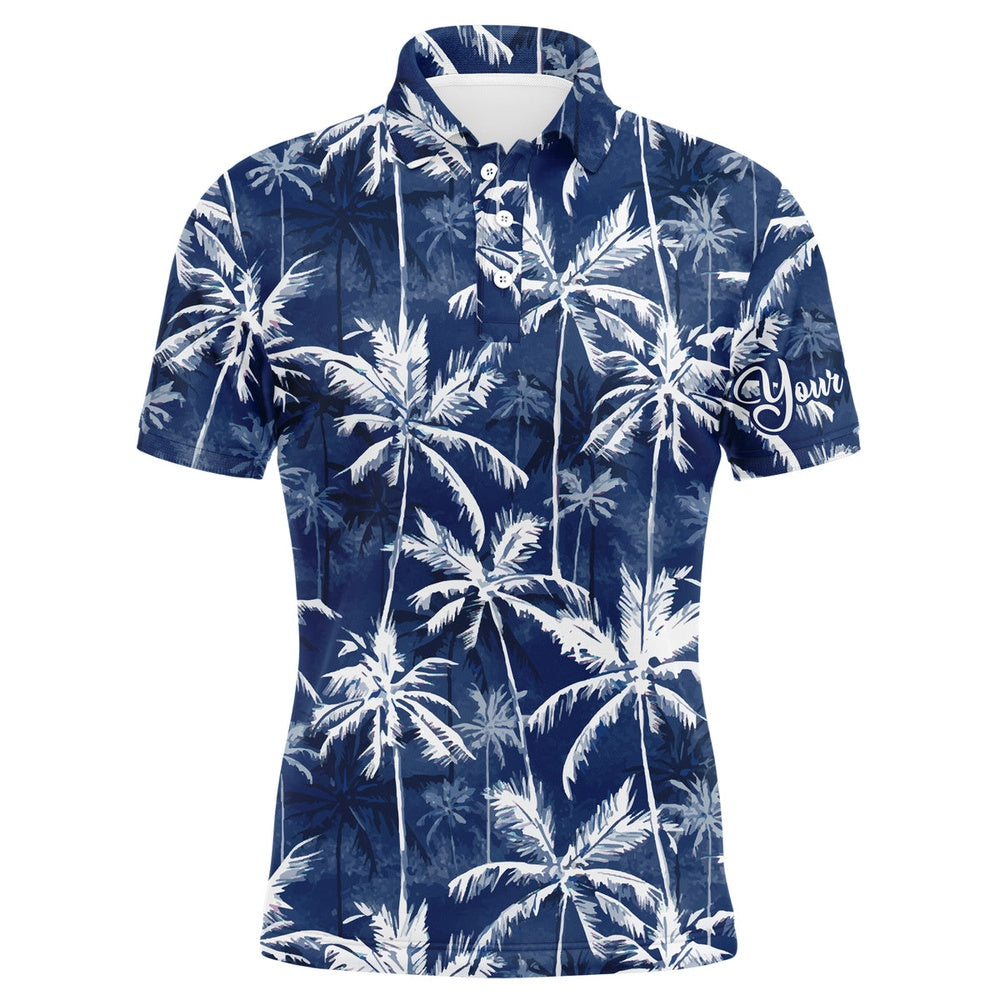 Golf Polo shirts, Men Golf Polo Upf Shirts With Tropical Background Blue Watercolor Palms Custom Team Golf Polo Shirts
