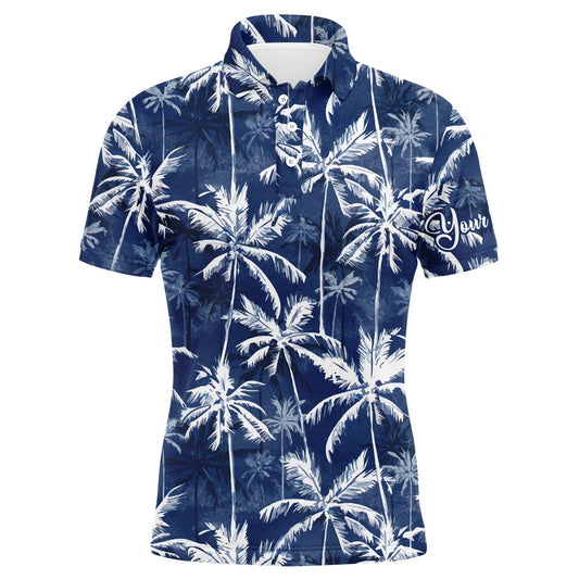 Golf Polo shirts, Men Golf Polo Upf Shirts With Tropical Background Blue Watercolor Palms Custom Team Golf Polo Shirts