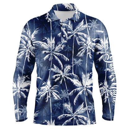 Golf Polo shirts, Men Golf Polo Upf Shirts With Tropical Background Blue Watercolor Palms Custom Team Golf Polo Shirts