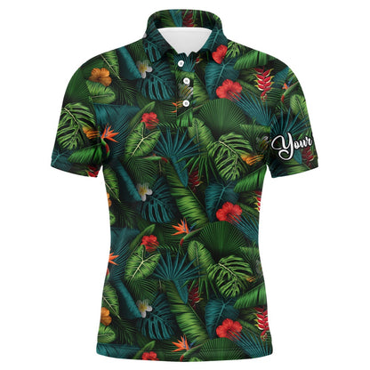 Golf Polo shirts, Men Golf Polo Upf Shirts With Tropical Summer Leaves Background Custom Team Golf Polo Shirts