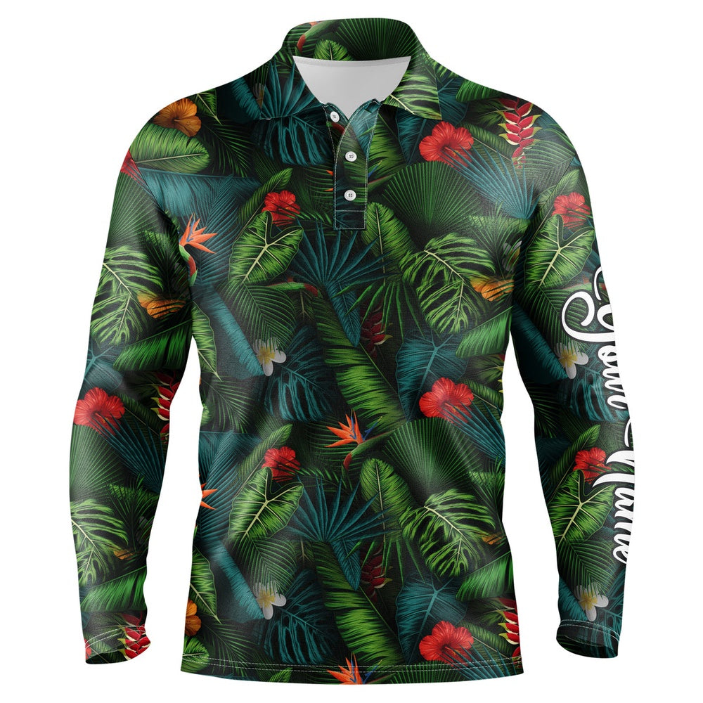 Golf Polo shirts, Men Golf Polo Upf Shirts With Tropical Summer Leaves Background Custom Team Golf Polo Shirts