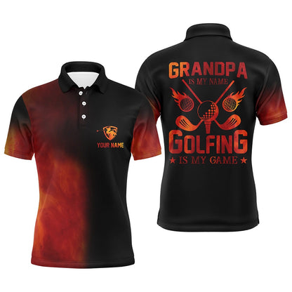 Golf Polo shirts, Men'S Golf Polo Shirts Custom Golf Fire Father'S Day Gifts For Grandpa Is My Name, Golfing Is My Game