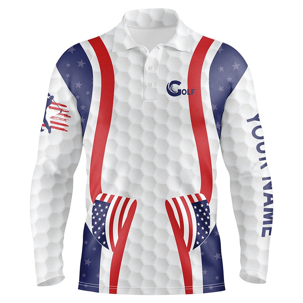 Golf Polo shirts, Mens American Flag Golf Pattern Polo Shirt, Personalized Patriotic Golf Shirts For Men