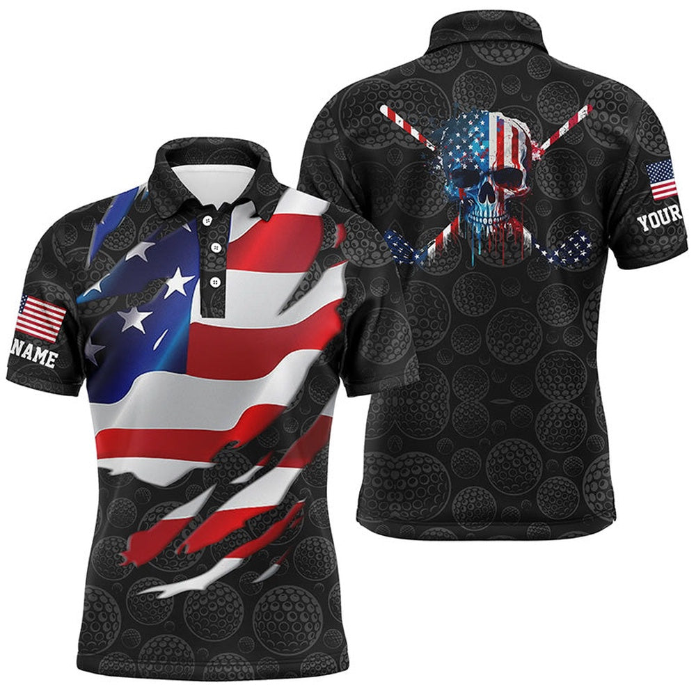 Golf Polo shirts, Mens D American Flag Custom Golf Pattern Black Polo Shirts Skull Golf Shirts For Men