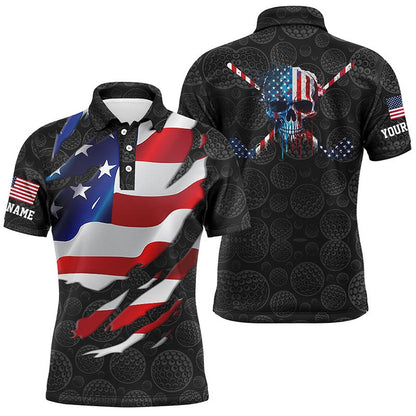 Golf Polo shirts, Mens D American Flag Custom Golf Pattern Black Polo Shirts Skull Golf Shirts For Men