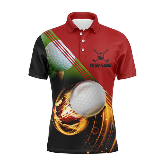Golf Polo shirts, Mens D Polo Golf Shirts Personalized Golf Ball Pool Fire Red Golf Tops For Men