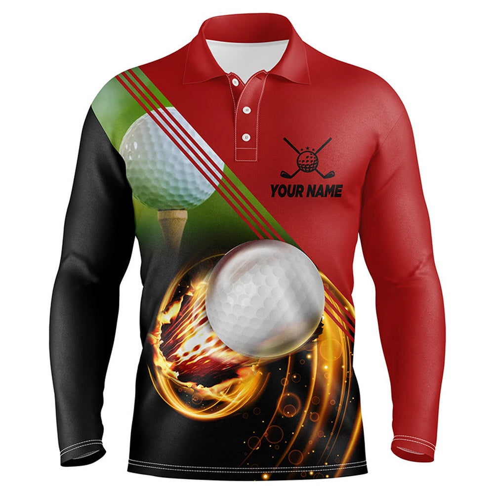 Golf Polo shirts, Mens D Polo Golf Shirts Personalized Golf Ball Pool Fire Red Golf Tops For Men