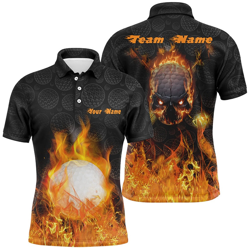 Golf Polo shirts, Mens Fire Flame Golf Polo Shirts Customized Orange Skull Golf Shirts For Men, Best Golf Gifts