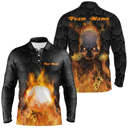 Golf Polo shirts, Mens Fire Flame Golf Polo Shirts Customized Orange Skull Golf Shirts For Men, Best Golf Gifts