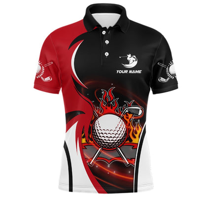 Golf Polo shirts, Mens Fire Flame Golf Polo Shirts Personalized Red And Black Golf Shirts For Men, Best Golf Gifts