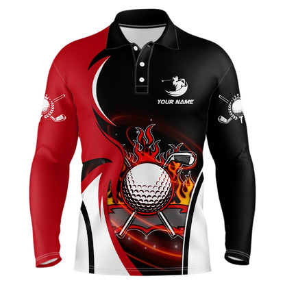 Golf Polo shirts, Mens Fire Flame Golf Polo Shirts Personalized Red And Black Golf Shirts For Men, Best Golf Gifts