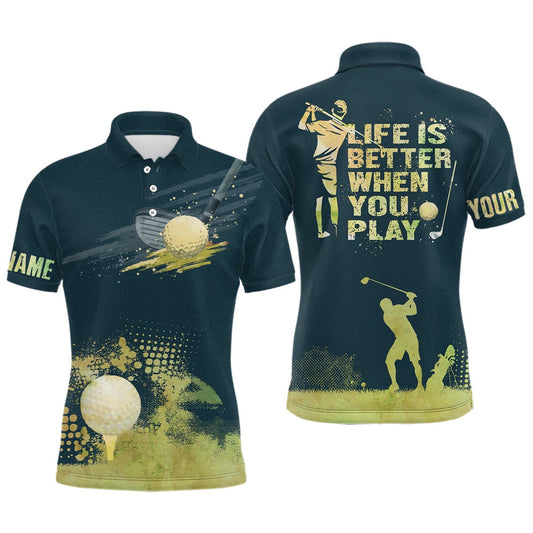Golf Polo shirts, Mens Golf Artistic Wet Paint Polo Shirt, Personalized Dark Green Golf Shirts For Mens Golfing Gifts